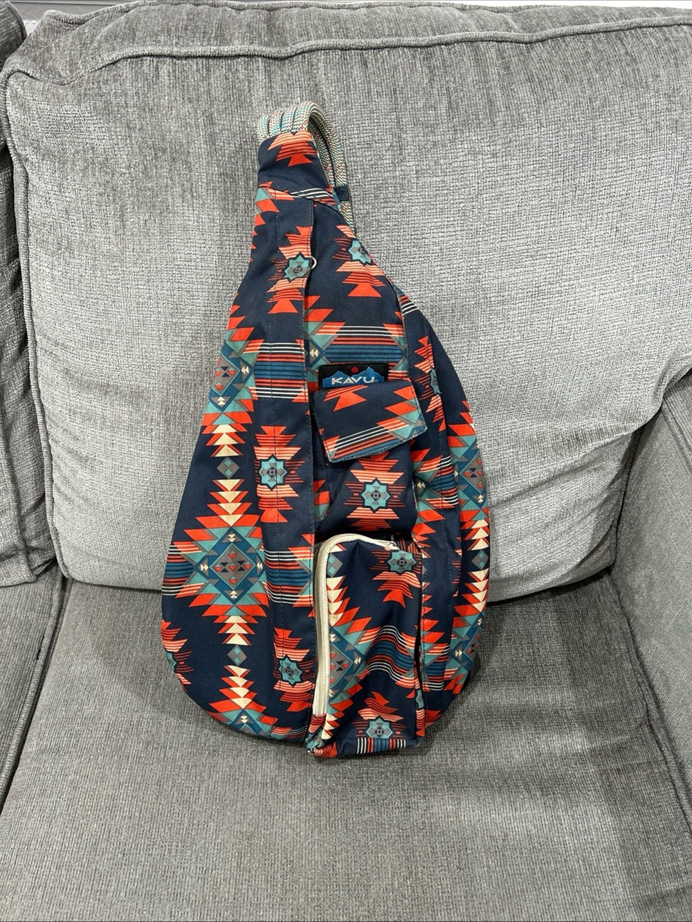Kavu Rope Sling Crossbody Bag Aztec Boho Navy Blue Red